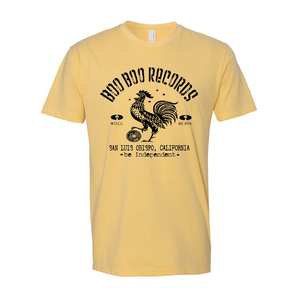 Men's Cotton/Poly T-Shirt (Boo Boo Records, Banana, Black Logo)