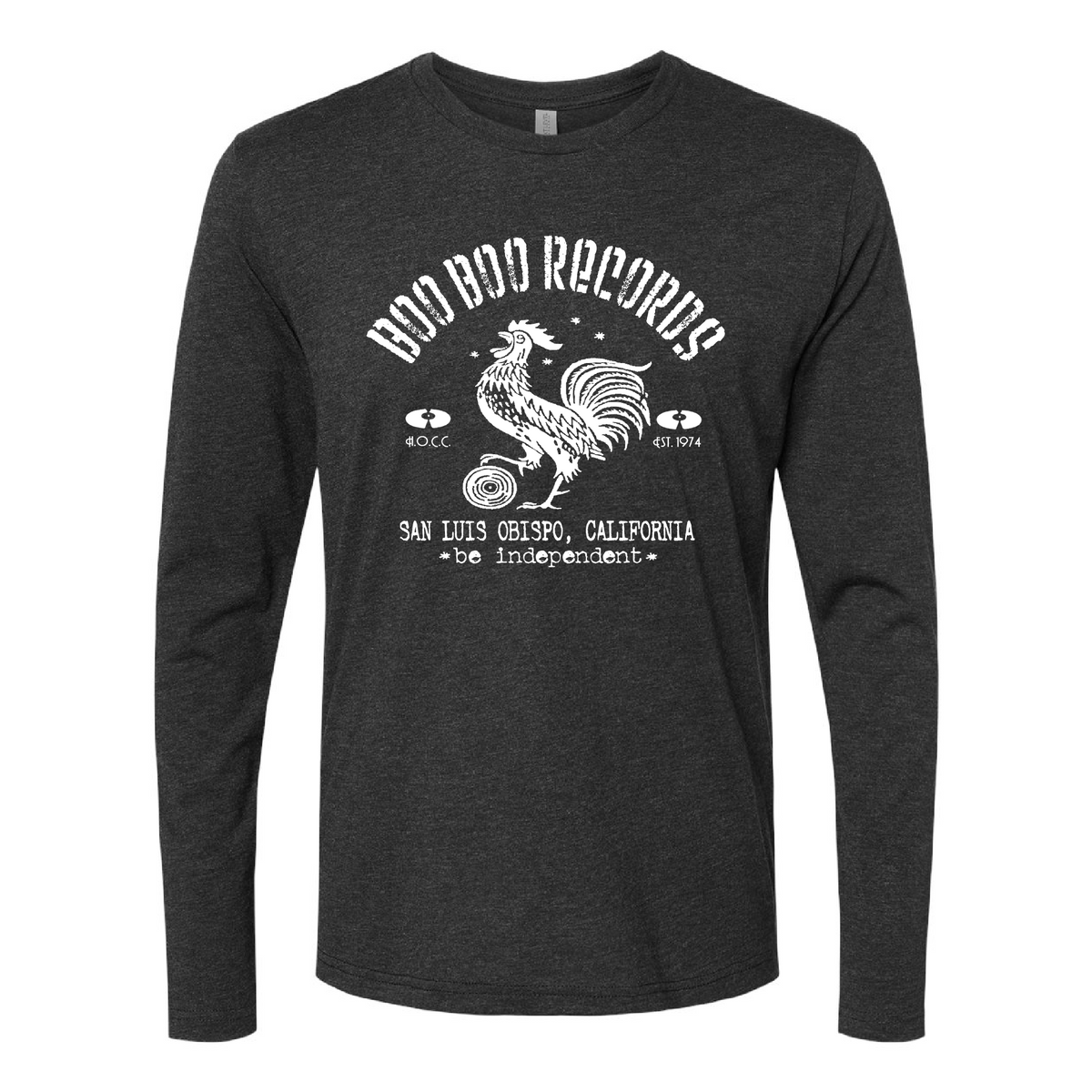 Men's Tri-Blend Long Sleeve T-Shirt (Vintage Black with White Boo Boo Records Logo)