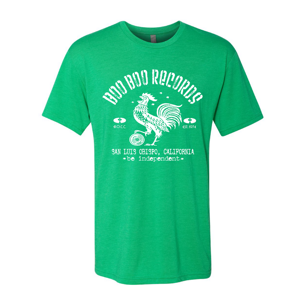 Men's Tri-Blend T-Shirt (Boo Boo Records, Envy Green, White Logo)