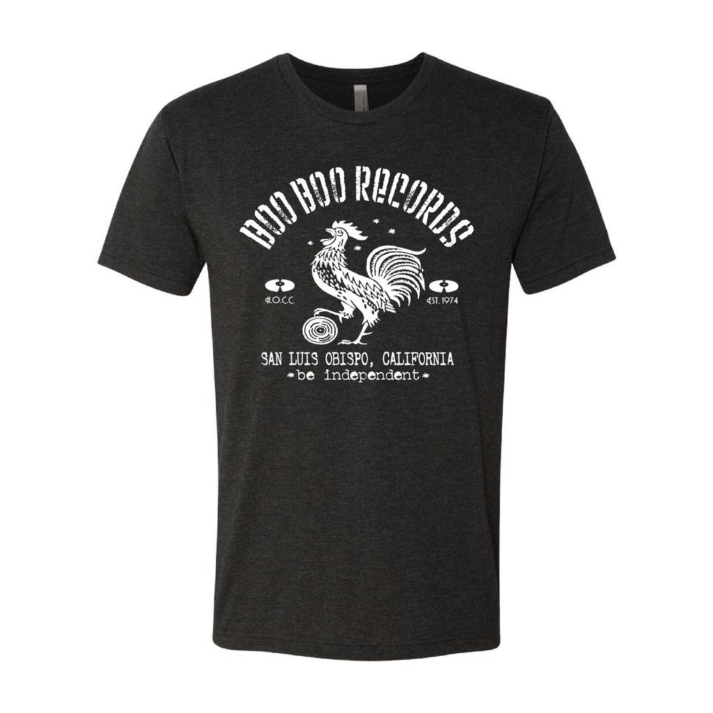 Men's Tri-Blend T-Shirt (Boo Boo Records, Vintage Black, White Logo)